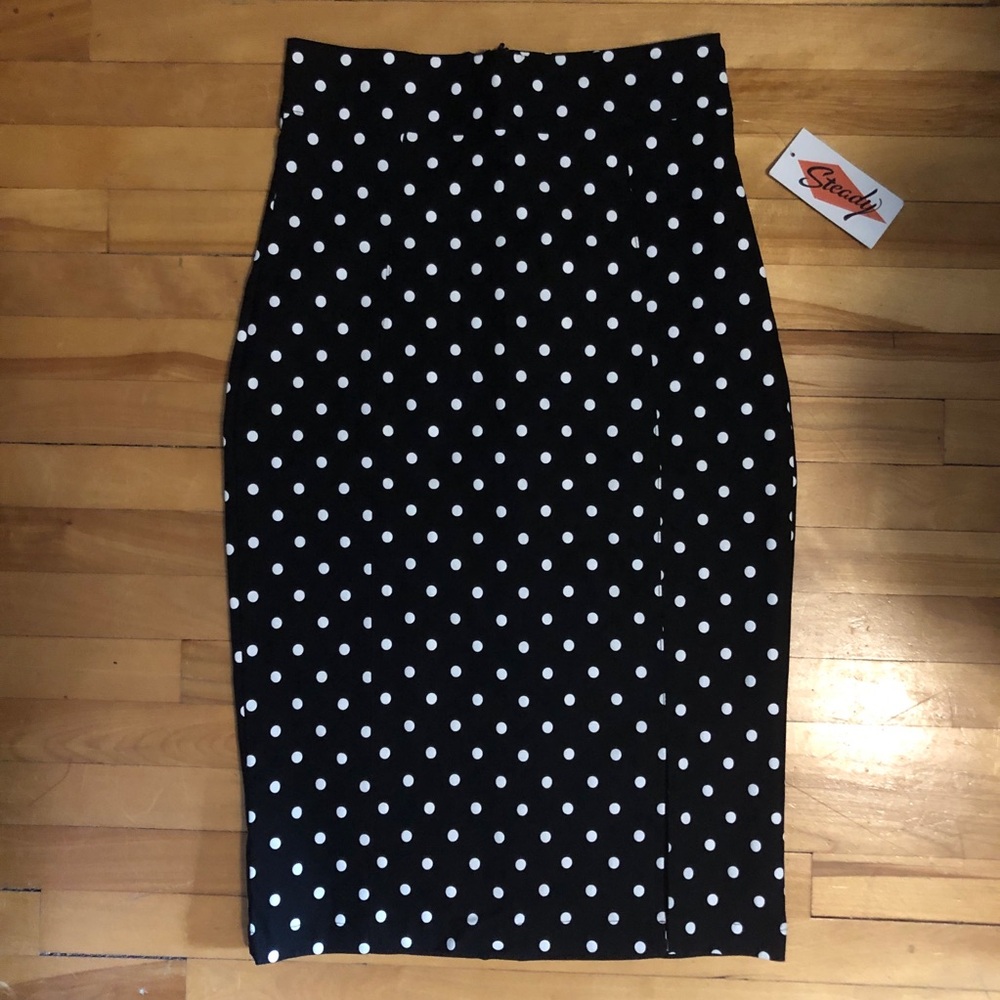 NWT XS/SM Rocksteady Retro Rockabilly Pinup Polka Dot Pencil Skirt - Picture 2 of 7